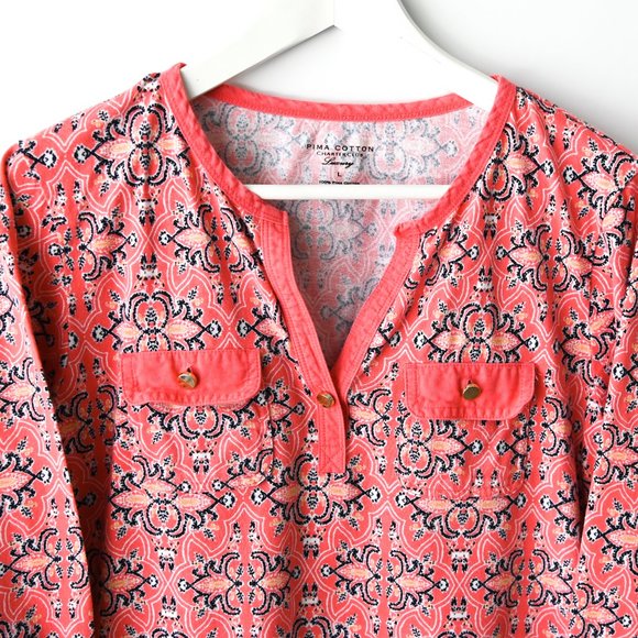 CHARTER CLUB LUXURY Coral Paisley Print Top - Size Large - Picture 1 of 7